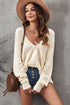 Zipper V-Neck Dropped Sleeve Hooded Solid Sweater